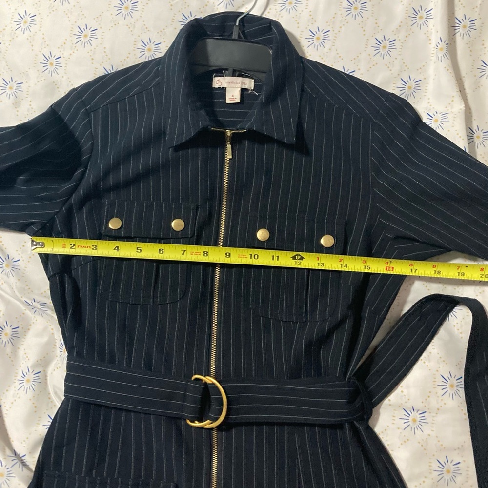 Dressbarn Blue Women’s Dress Rolled Sleeves Pockets Zip Front Belt Size 4 - Picture 11 of 13